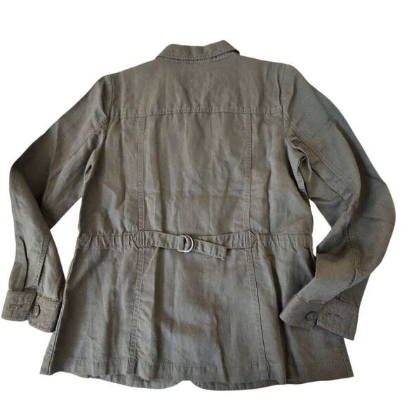 Talbots Womens Linen Blend Button Front Collared Utility Jacket Army Green Small - Picture 9 of 10